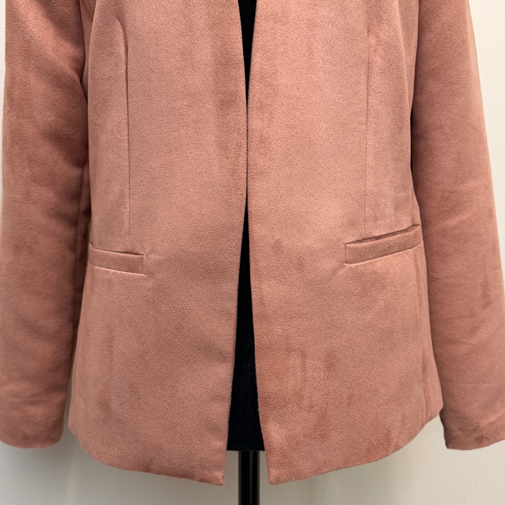 Chico's Womens 0 S/4 Salmon Pink Blazer Suede Collarless Open Front Career Lined - Picture 3 of 10